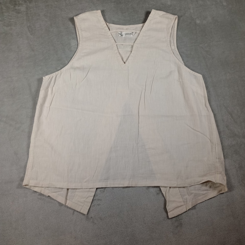 Carve Designs Tank Top Womens Medium Beige Linen Blend Split Back Coastal Boho